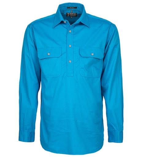 Ritemate Mens Closed Front Long Sleeve Shirt - Azure, Azure / XL