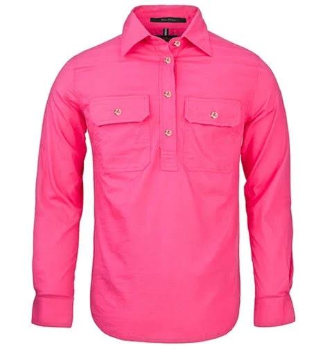 Ritemate Womens Closed Front Long Sleeve Shirt - 10 Colours, 16 / Hot Pink