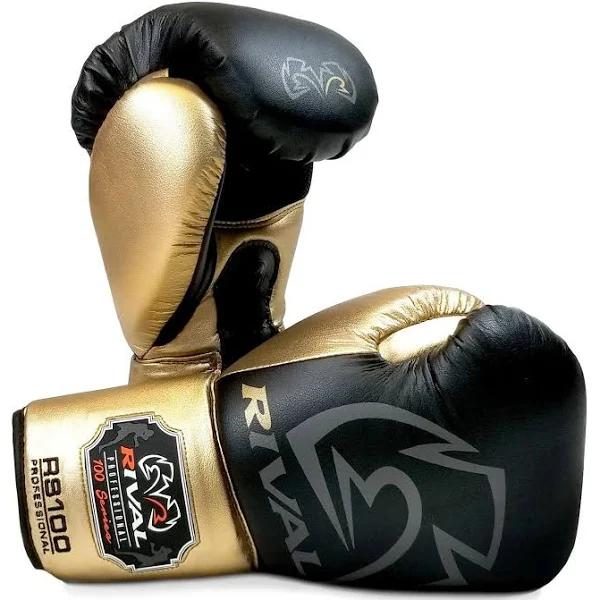 Rival Boxing RS100 Pro Sparring Boxing Gloves - 16 oz. - Black/Gold