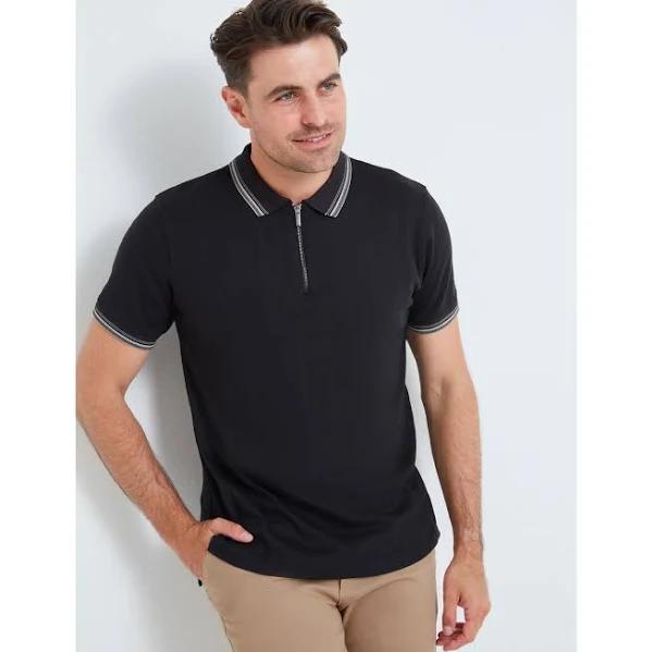 Rivers Short Sleeve Jersey Textured Zip Neck Polo