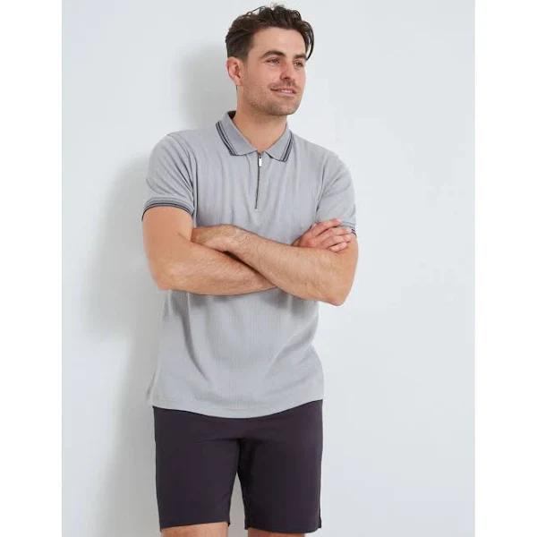 Rivers Short Sleeve Jersey Textured Zip Neck Polo