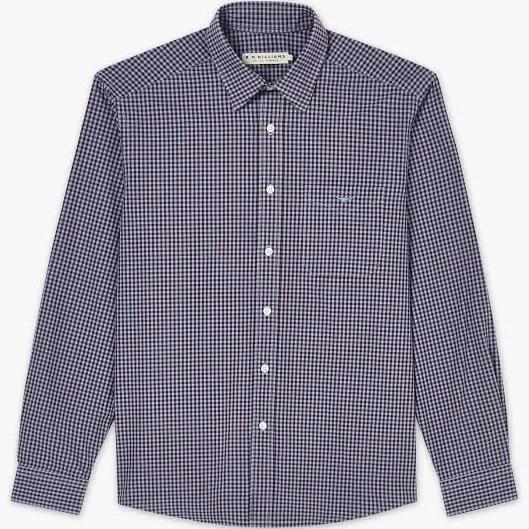 RM Williams Collins Check Shirt Medium Burgundy / Blue