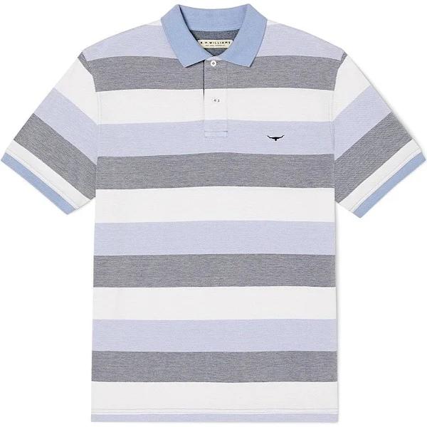 RM Williams Mens Striped Rod Polo 4XL / Navy & White