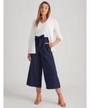 Rockmans Ankle Length Button Trim Linen Blend Pants