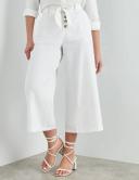 Rockmans Ankle Length Button Trim Linen Blend Pants White - 16