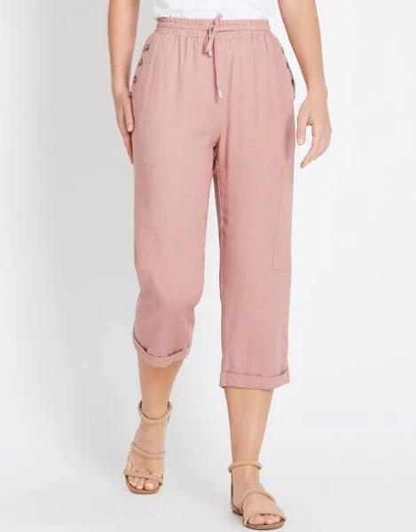 Rockmans Crop Linen Button Pants