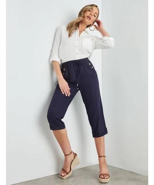 Rockmans Crop Linen Button Pants