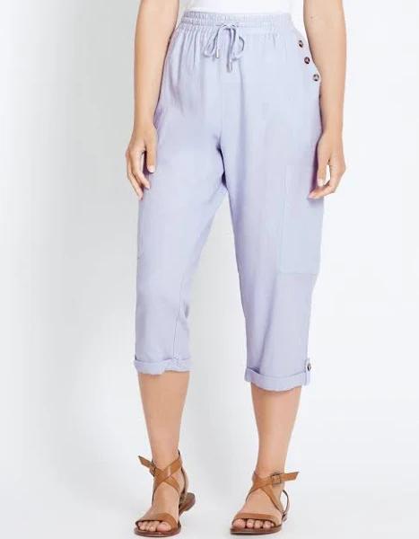 Rockmans Crop Linen Button Pants