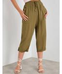 Rockmans Crop Linen Button Pants