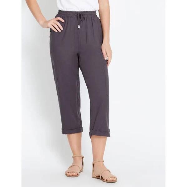 Rockmans Crop Linen Button Pants