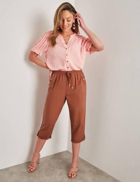 Rockmans Crop Linen Button Pants - EOFY Sale