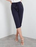 Rockmans Crop Linen Button Pants Navy - 12