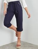 Rockmans Crop Linen Button Pants Navy - 12