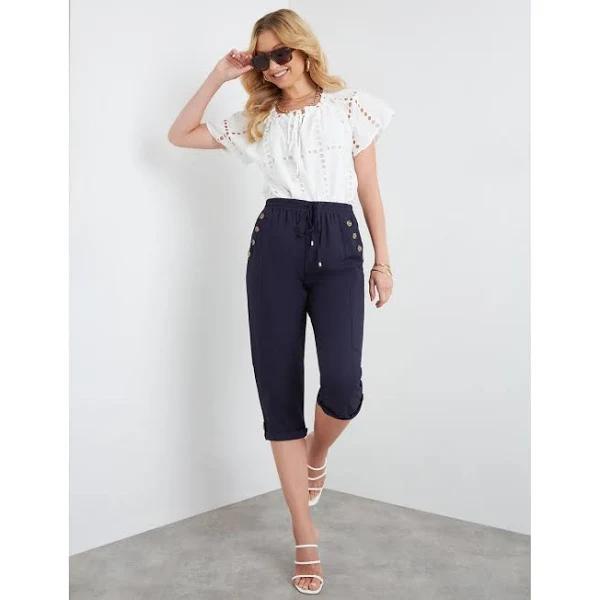 Rockmans Crop Linen Button Pants