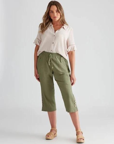 Rockmans Crop Linen Pants - EOFY Sale