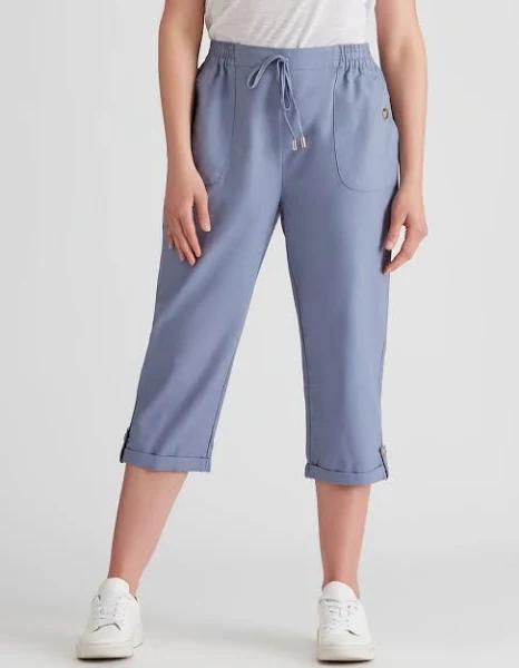 Rockmans Crop Linen Pants - Womens - Soft Chambray AU Size 12 - AfterPay & zipPay Available