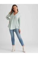 Rockmans Long Sleeve Collar V Neck Tunic Woven Top Green - 18