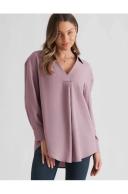 Rockmans Long Sleeve Collar V Neck Tunic Woven Top Green - 18