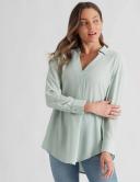 Rockmans Long Sleeve Collar V Neck Tunic Woven Top Green - 18