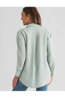 Rockmans Long Sleeve Collar V Neck Tunic Woven Top Green - 18