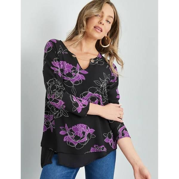 Rockmans Long Sleeve Double Layer Chain Neck Woven Top