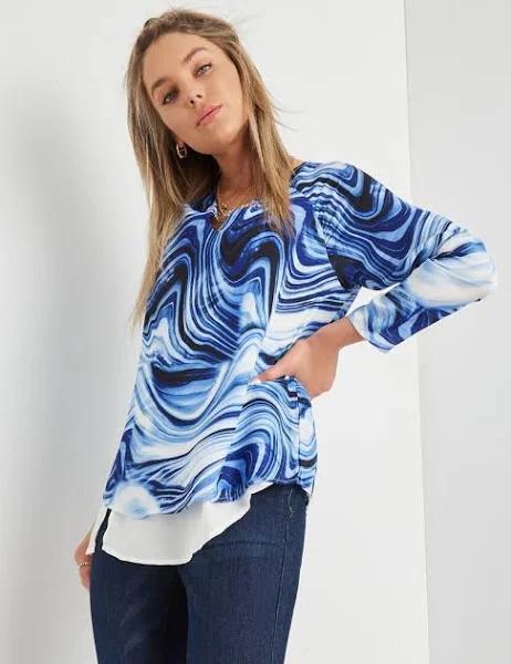 Rockmans Long Sleeve Double Layer Chain Neck Woven Top