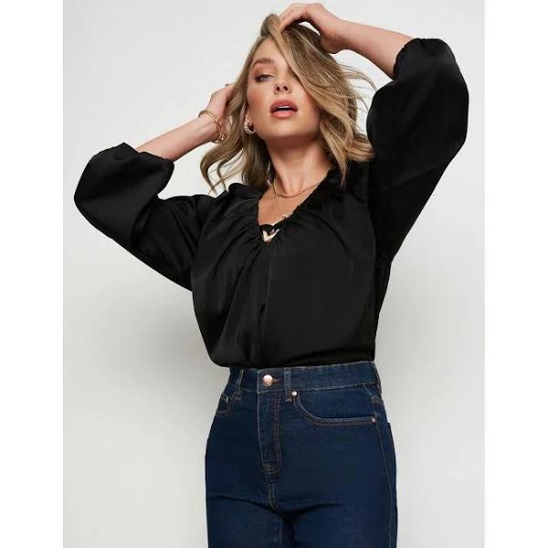 Rockmans Long Sleeve Neck Detail Floaty Top
