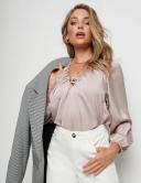 Rockmans Long Sleeve Neck Detail Floaty Top Mink - 20