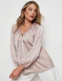 Rockmans Long Sleeve Neck Detail Floaty Top Mink - 20