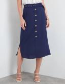 Rockmans Midi Length Button Curved Hem Belted Skirt Navy - 20