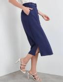 Rockmans Midi Length Button Curved Hem Belted Skirt Navy - 20