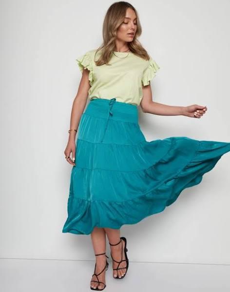 Rockmans Satin Tiered Maxi Skirt