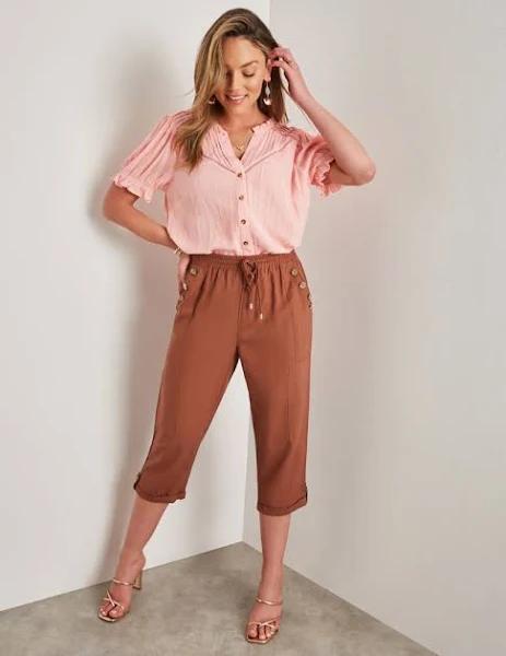 Rockmans - Womens Pants - Crop Linen Button Pants