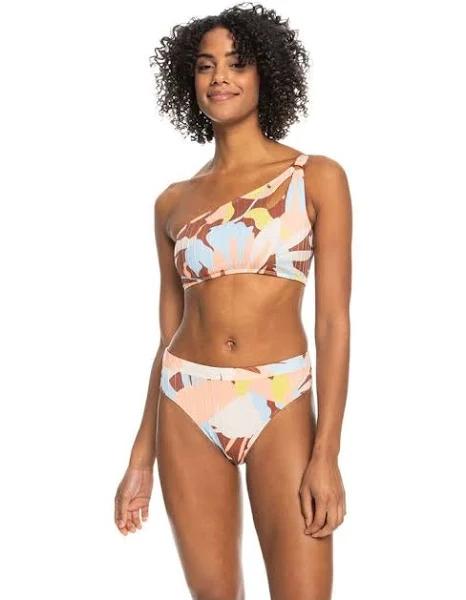 Roxy Floraldelic Assymetric Bikini Top in Brown M