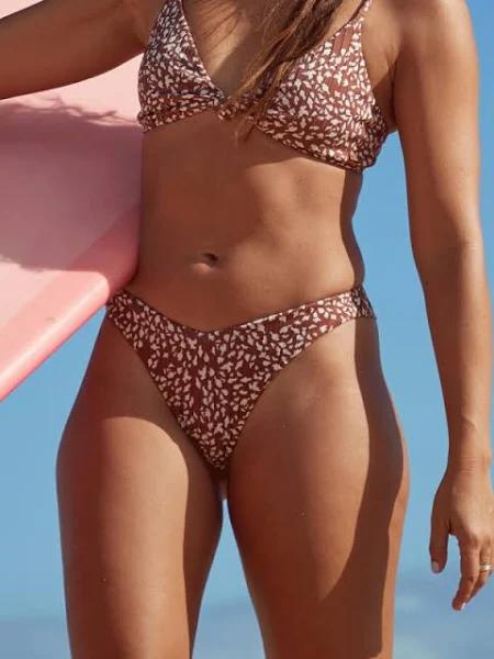 Roxy Rib Love The Sunseeker Bikini Pant Womens in Rustic Brown Animalia Dots