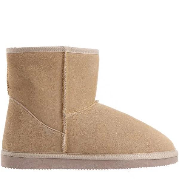 Royal Comfort UGG Slipper Boots Mens Leather Upper Wool Lining Breathable (8-9) Beige