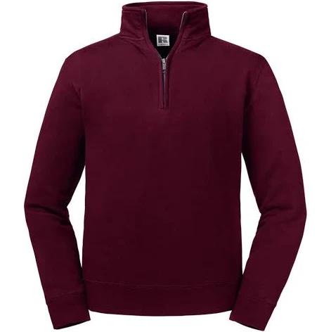 Russell Mens Authentic Zip Neck Sweatshirt Burgundy XS