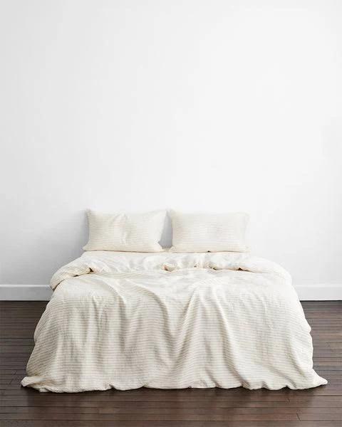 Rust Stripe 100% French Flax Linen Bedding Set - Single - Bed Threads