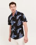 Saba Men's Lowry Short Sleeve Classic Print Shirt in Black Size Medium