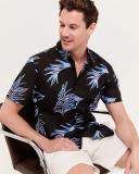 Saba Men's Lowry Short Sleeve Classic Print Shirt in Black Size Medium