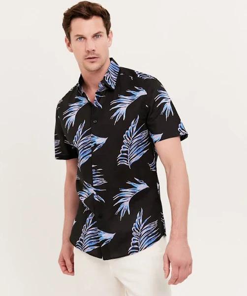 Saba Men's Lowry Short Sleeve Classic Print Shirt in Black Size Medium