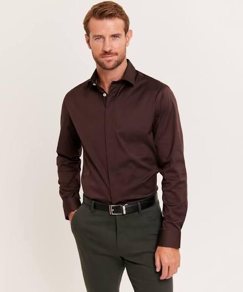 Saba Men's Stretch Poplin Shirt in Maroon Red Size 2XL