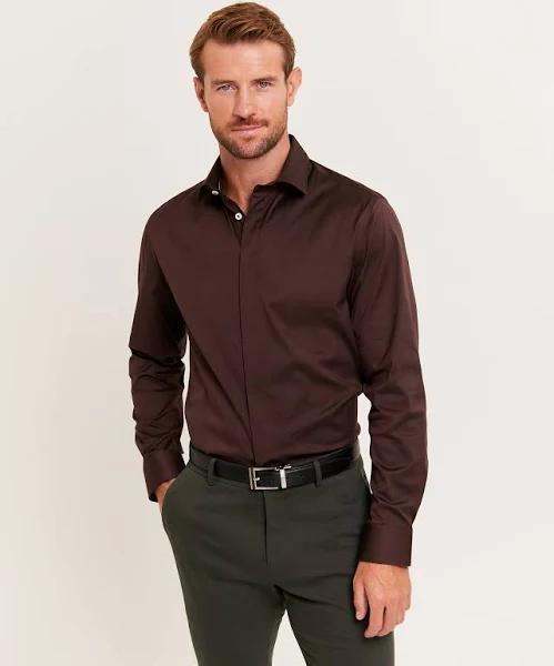 Saba Men's Stretch Poplin Shirt in Maroon Red Size Small