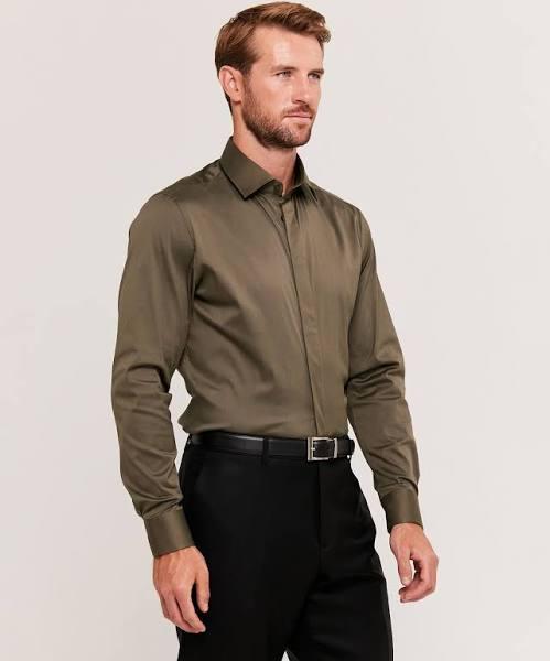 Saba Men's Stretch Poplin Shirt in Military Green Size Small