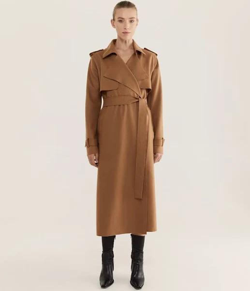 Saba Women's Karla Wool Longline Trench Coat in Caramel Brown Size 4
