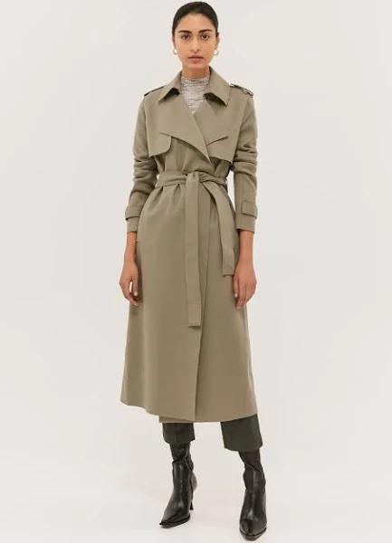 Saba Women's Karla Wool Longline Trench Coat in Evergreen Size 12
