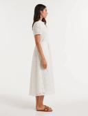 Sabrina Broderie Shirt Dress in Porcelain, Size 12 | Cotton