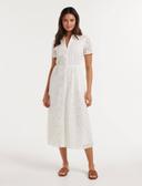 Sabrina Broderie Shirt Dress in Porcelain, Size 16 | Cotton