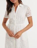 Sabrina Broderie Shirt Dress in Porcelain, Size 16 | Cotton