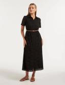 Sabrina Embroidered Shirt Dress in Black, Size 10 | Cotton
